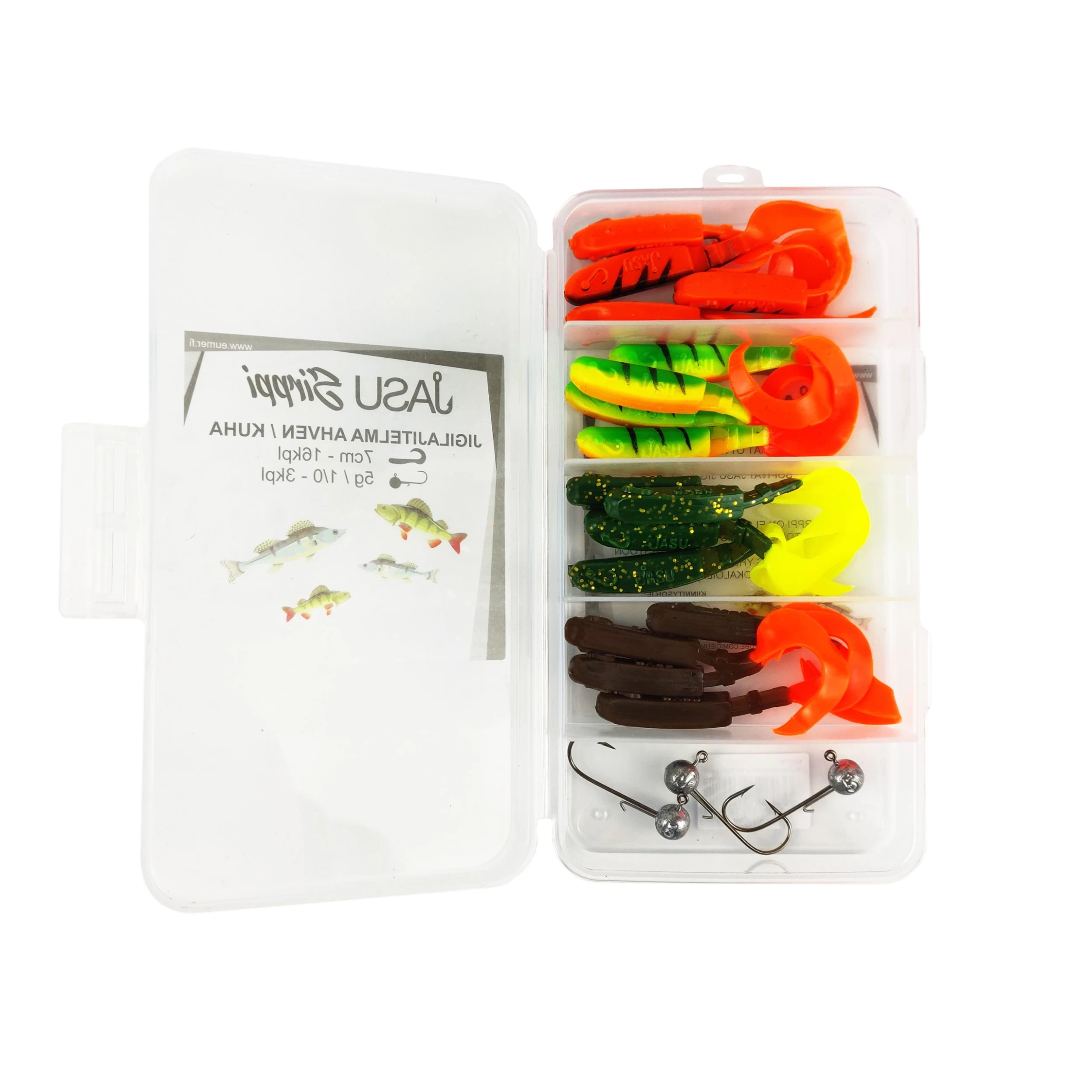 Jasu Sirppi Jig Assortment 7 Cm 16 Pcs. + Jig Heads 3 Jasu Sirppi Jig Assortment 7 Cm 16 Pcs. + Jig Heads